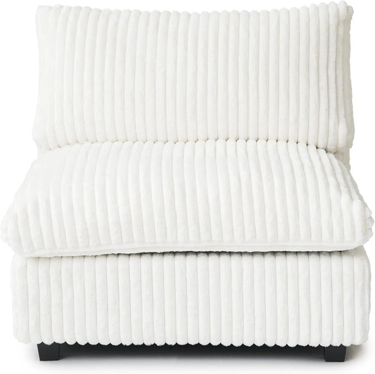 Deluxe Classic Cloud Sectional Sofas | Beige Plush Fabric Armless Single Sofa 1-seater