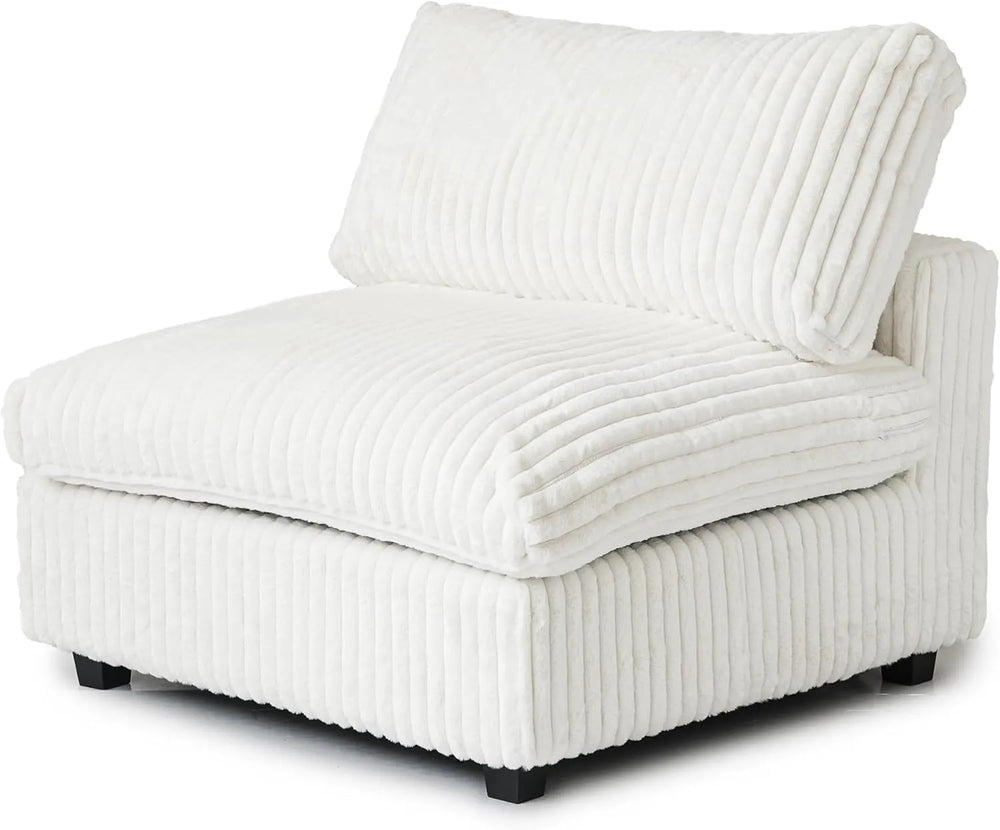Deluxe Classic Cloud Sectional Sofas | Beige Plush Fabric Armless Single Sofa 1-seater