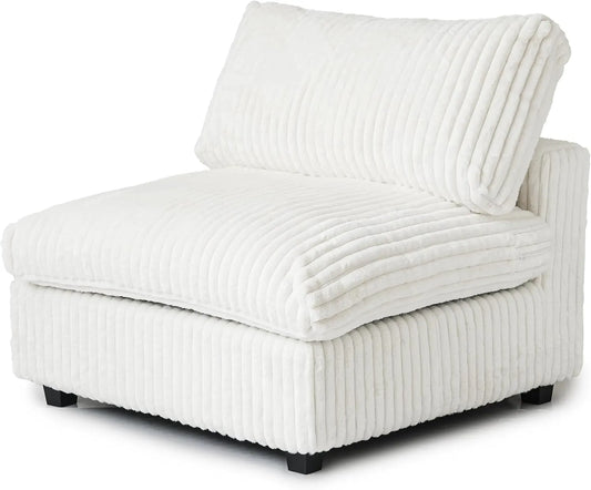 Deluxe Classic Cloud Sectional Sofas | Beige Plush Fabric Armless Single Sofa 1-seater