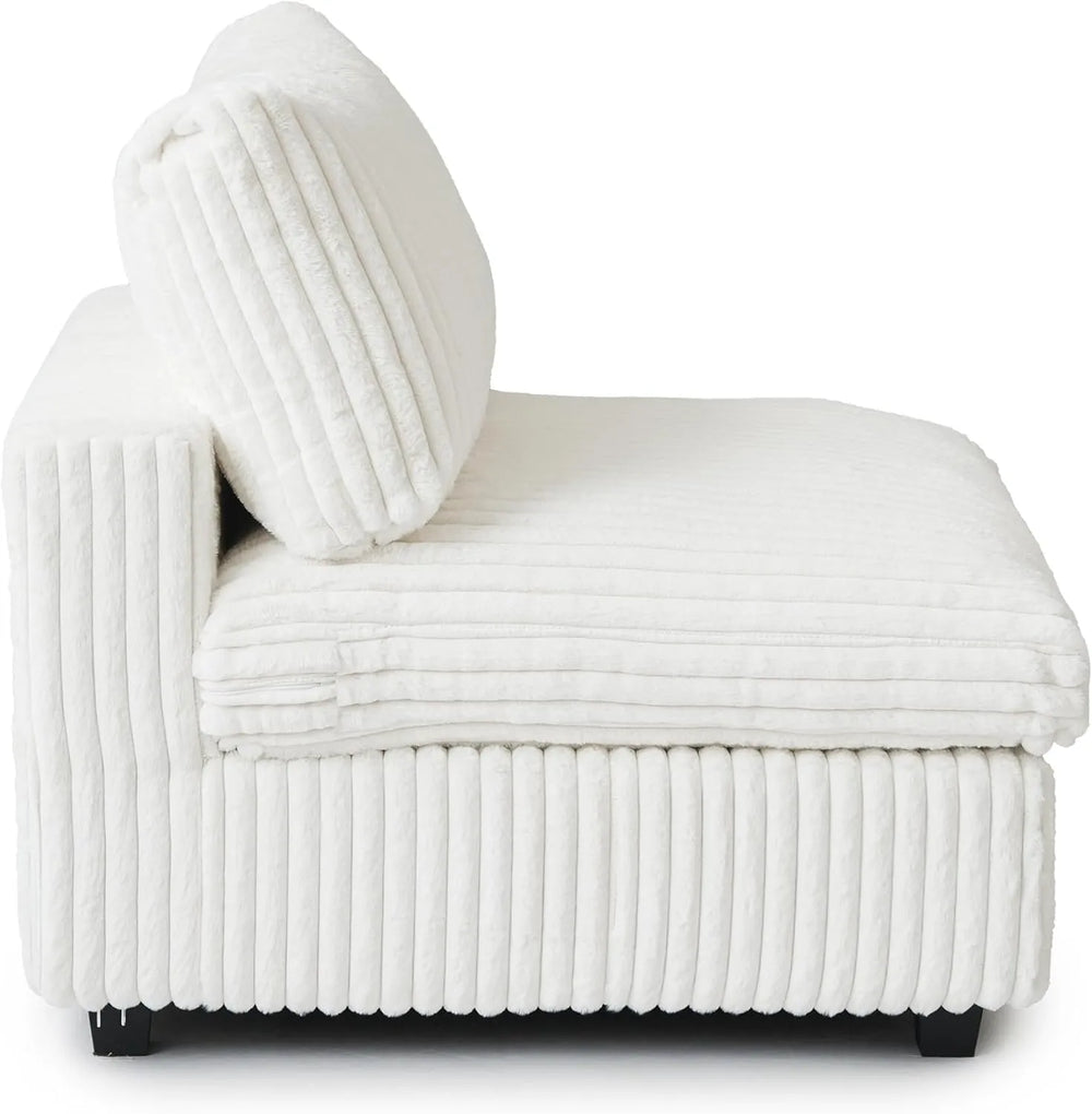 Deluxe Classic Cloud Sectional Sofas | Beige Plush Fabric Armless Single Sofa 1-seater