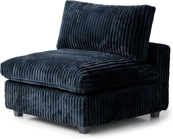 Deluxe Classic Cloud Sectional Sofas | 1-Piece Black Plush Fabric Armless Single Sofa 1-seater