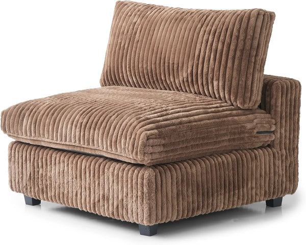 Deluxe Classic Cloud Sectional Sofas | 1-Piece Brown Plush Fabric Armless Single Sofa 1-seater