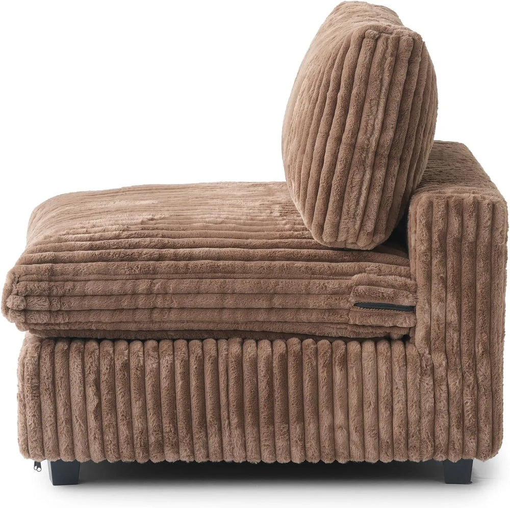 Deluxe Classic Cloud Sectional Sofas | Brown Plush Fabric Armless Single Sofa 1-seater