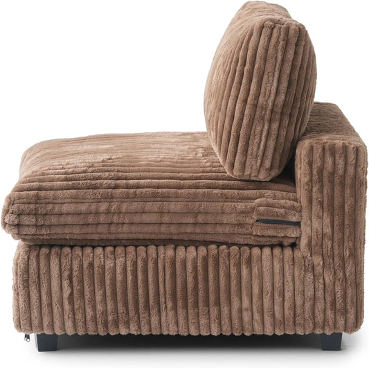 Deluxe Classic Cloud Sectional Sofas | Brown Plush Fabric Armless Single Sofa 1-seater