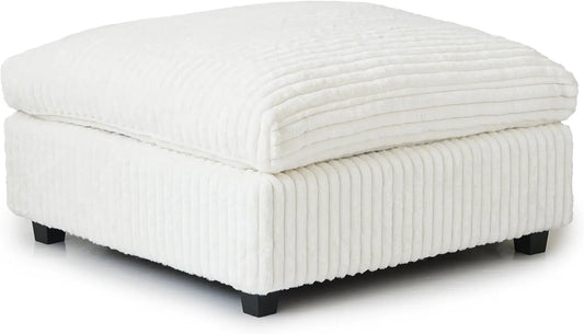 Deluxe Classic Cloud Sectional Sofas | Beige Plush Fabric Ottomans