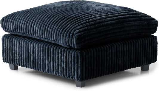 Deluxe Classic Cloud Sectional Sofas | Black Plush Fabric Ottomans
