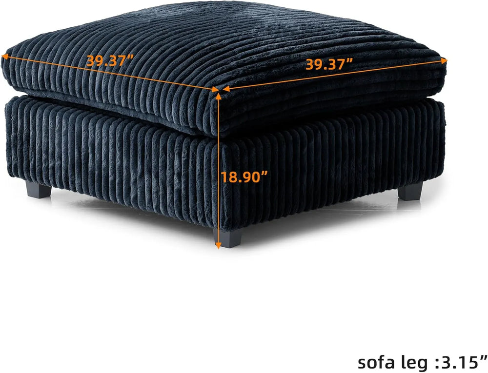 Deluxe Classic Cloud Sectional Sofas | Black Plush Fabric Ottomans