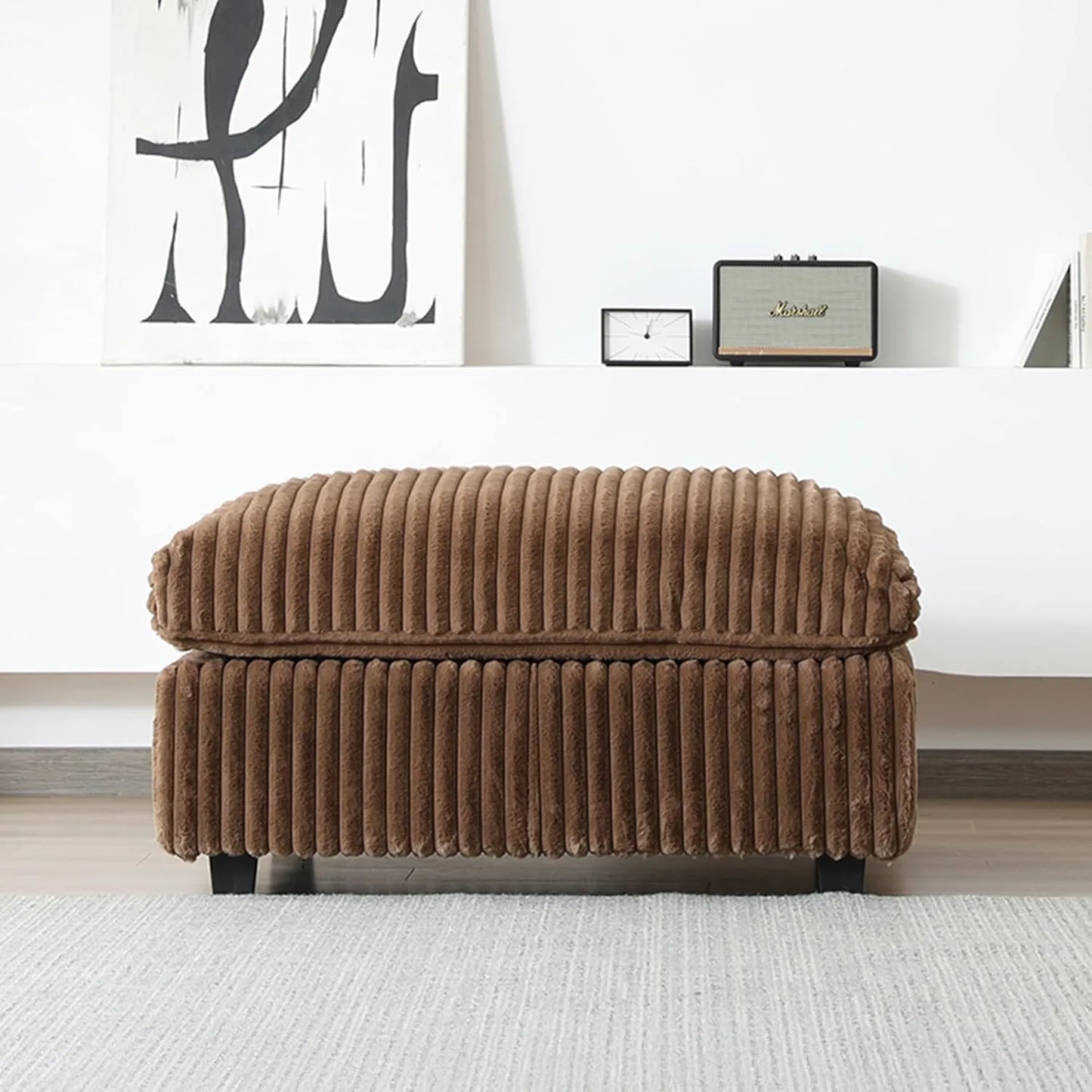 Deluxe Classic Cloud Sectional Sofas | Brown Plush Fabric Ottomans