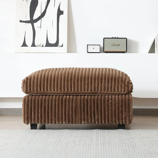 Deluxe Classic Cloud Sectional Sofas | Brown Plush Fabric Ottomans