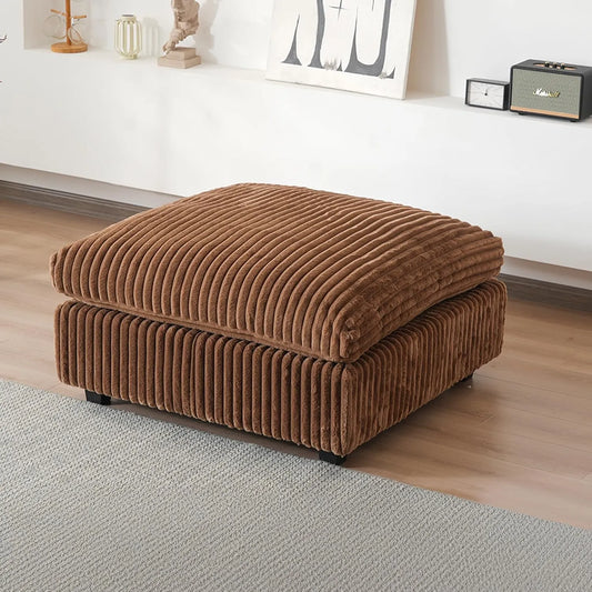 Deluxe Classic Cloud Sectional Sofas | Brown Plush Fabric Ottomans