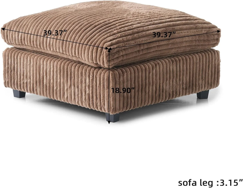 Deluxe Classic Cloud Sectional Sofas | Brown Plush Fabric Ottomans