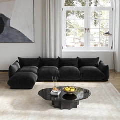 Matrix Modern Sectional Sofas | Black Chenille Couch Sectionals 4-seaters with 1 Ottoman