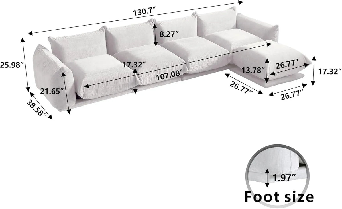 Sofá modular en forma de L Matrix de 4 plazas, color beige | 5 piezas (incluye 1 otomana), tela de chenilla, diseño espacioso