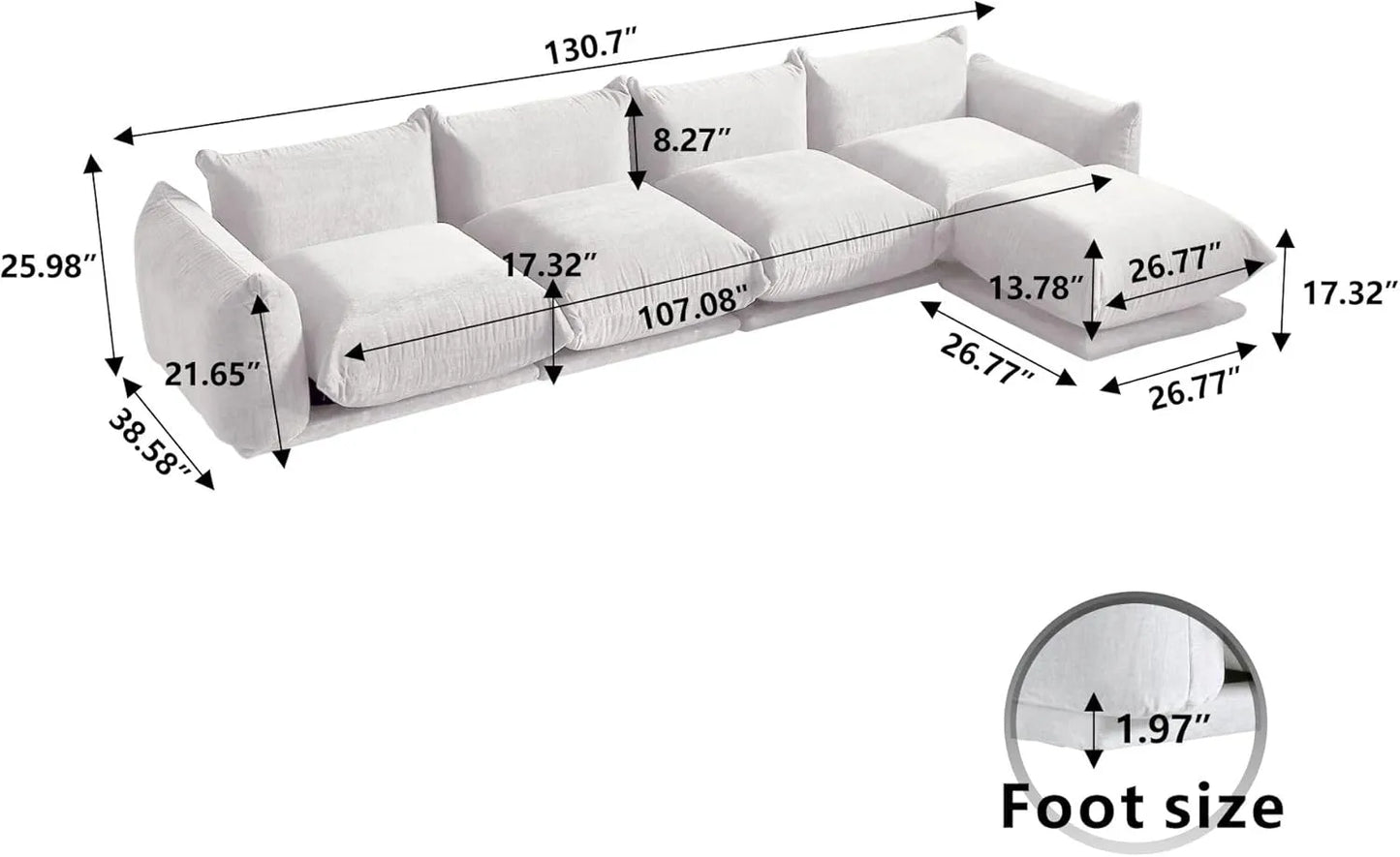 Matrix Modern Sectional Sofas | Beige Chenille Couch Sectionals 4-seaters with 1 Ottoman