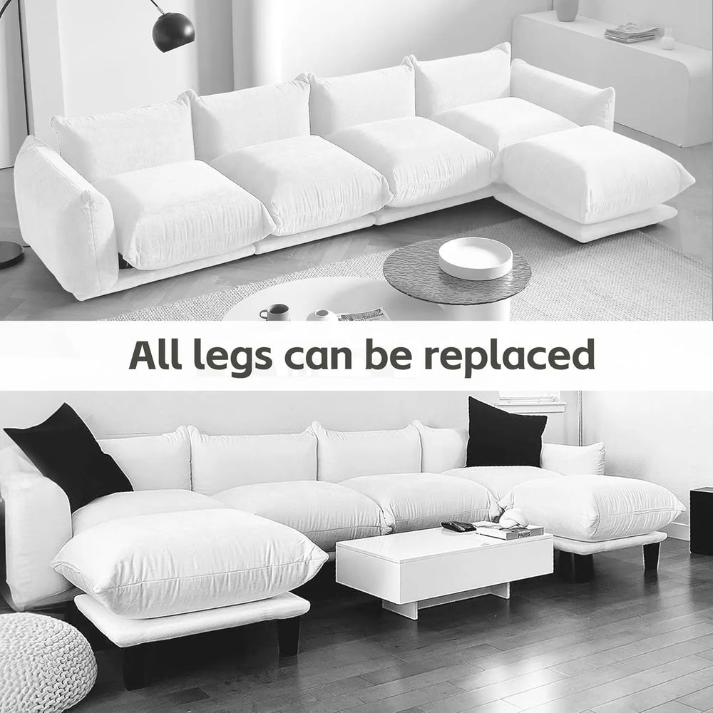 Matrix Modern Sectional Sofas | Beige Chenille Couch Sectionals 4-seaters with 1 Ottoman