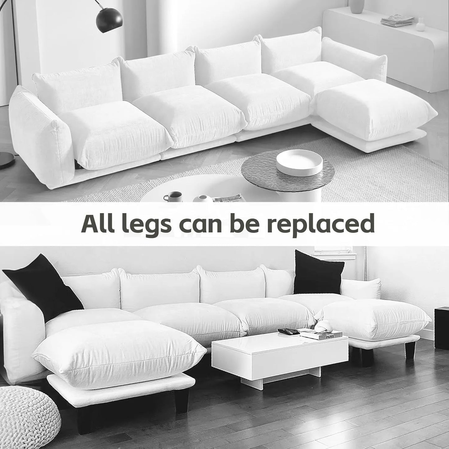 Matrix Modern Sectional Sofas | Beige Chenille Couch Sectionals 4-seaters with 1 Ottoman