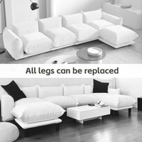Matrix Modern Sectional Sofas | Beige Chenille Couch Sectionals 4-seaters with 1 Ottoman
