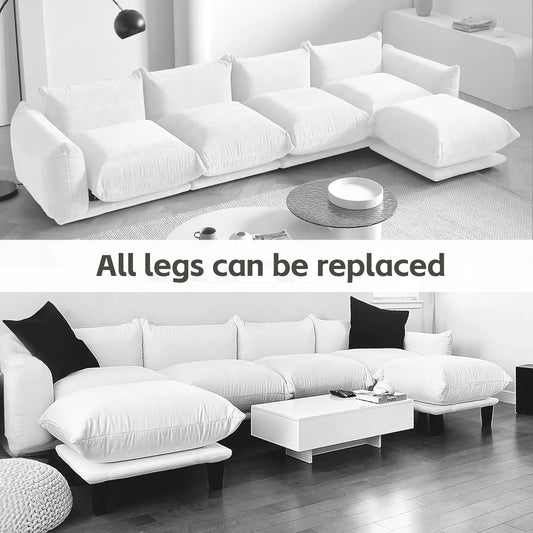 Matrix Modern Sectional Sofas | Beige Chenille Couch Sectionals 4-seaters with 1 Ottoman