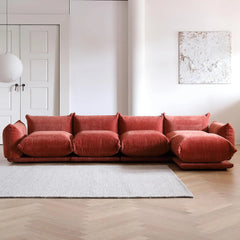 Matrix Modern Sectional Sofas | Orange Chenille Couch Sectionals 4-seaters with 1 Ottoman