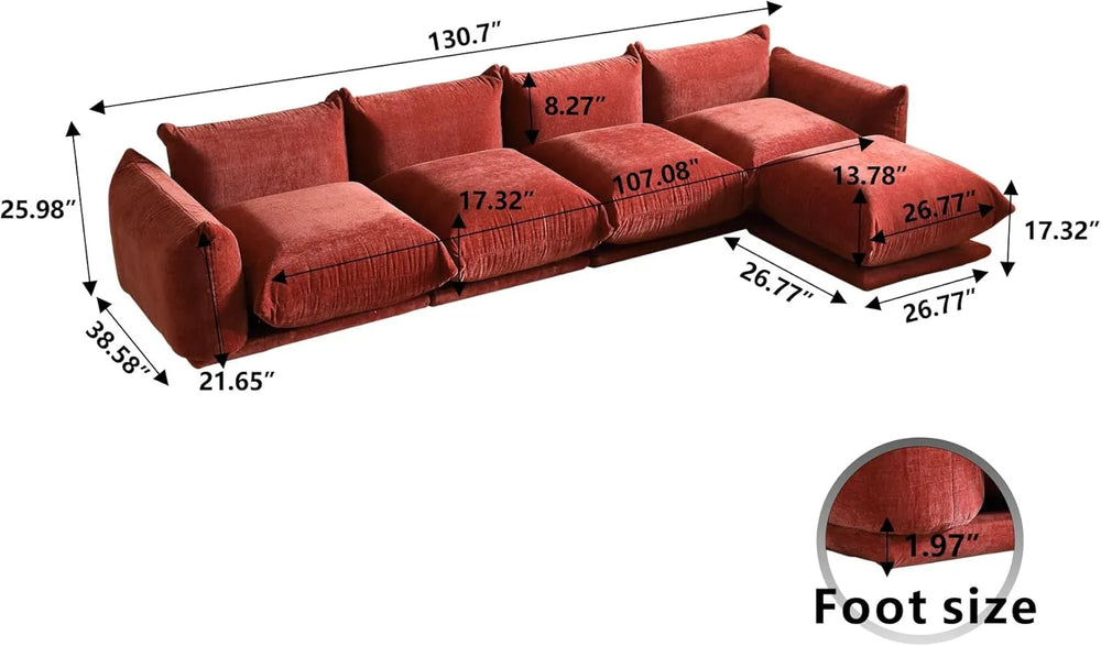Matrix Modern Sectional Sofas | Orange Chenille Couch Sectionals 4-seaters with 1 Ottoman