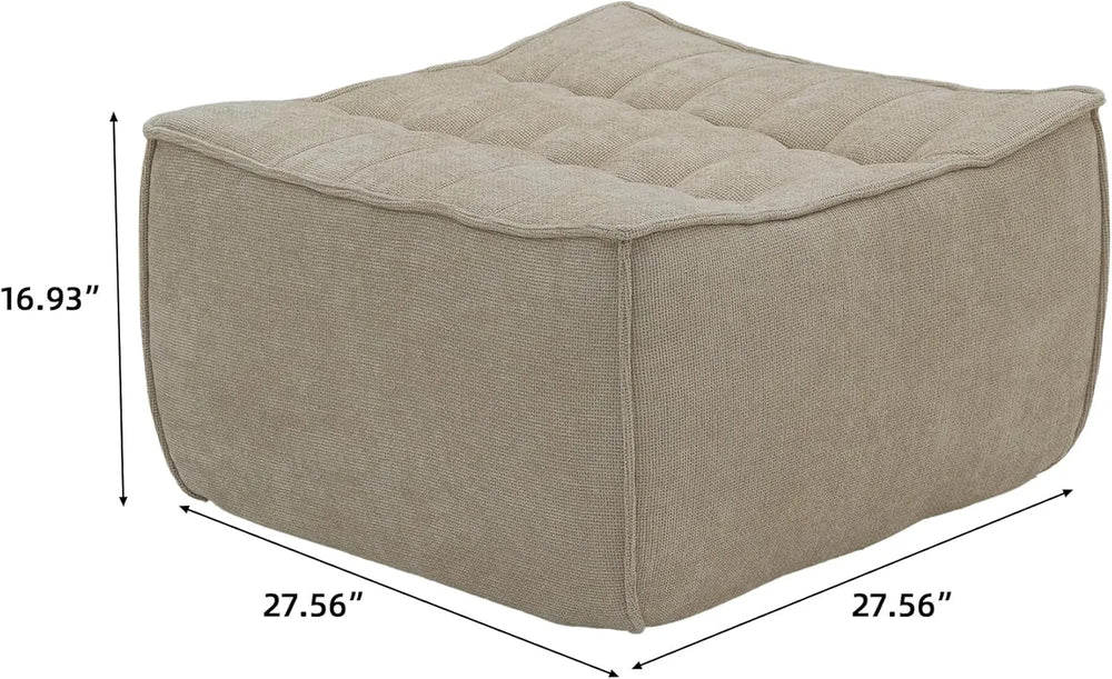 Essential Classic Floor Sofas | Khaki Chenille and Linen Ottomans