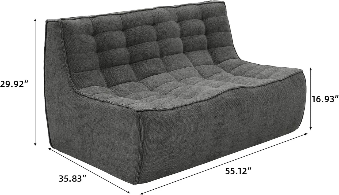 Essential Classic Floor Sofas | Black Chenille and Linen Loveseats 2-seaters