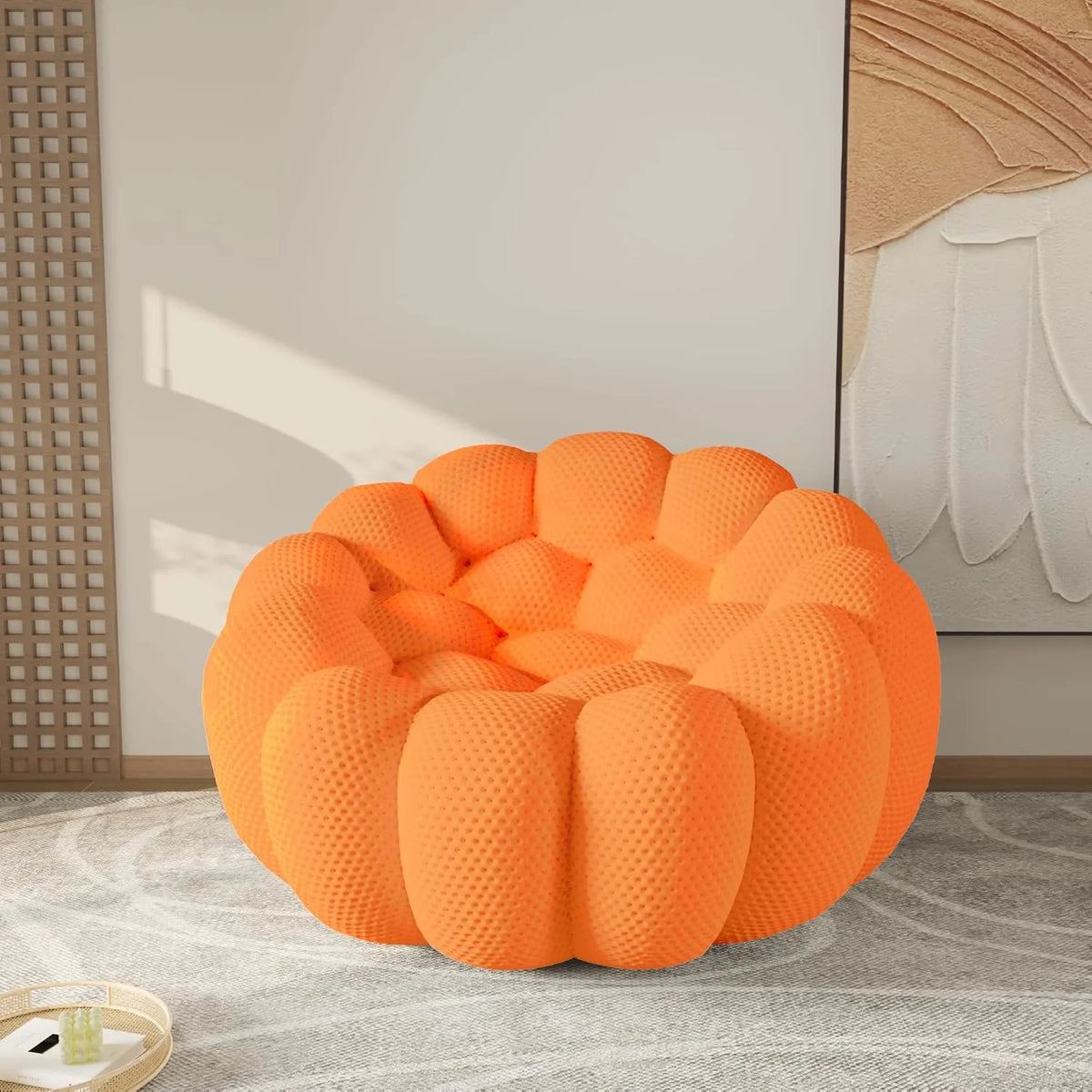 Sofá individual de tela de punto 3D naranja de 1 plaza Essential | 1 pieza, tela de punto 3D, espacios pequeños