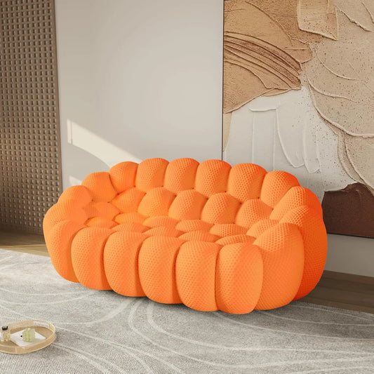 Essential Floor Sofas | Orange 3D Knitted Fabric Loveseats 2-seaters