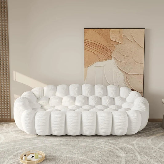 Essential Floor Sofas | 1-Piece Light Grey 3D Knitted Fabric Sofa Sets 3-seaters