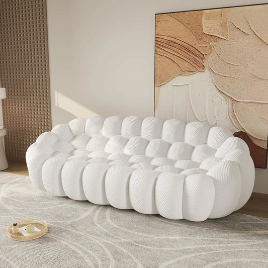 Essential Floor Sofas | 1-Piece Light Grey 3D Knitted Fabric Sofa Sets 3-seaters