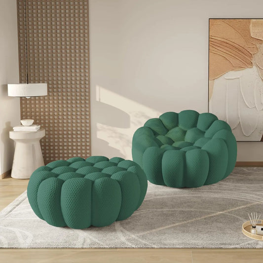 Essential Floor Sofas | Green 3D Knitted Fabric Single Seat 1-seater with 1 Ottoman