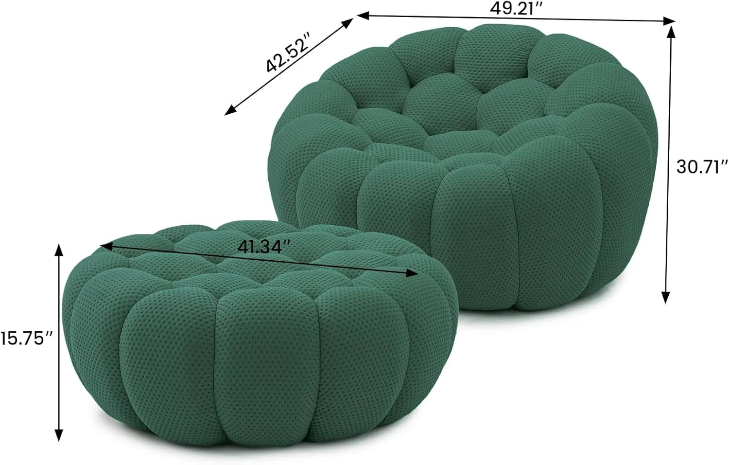 Sofá individual Essential de 1 plaza en tela de punto 3D verde | 2 piezas (incluye 1 otomana), tela de punto 3D, diseño compacto