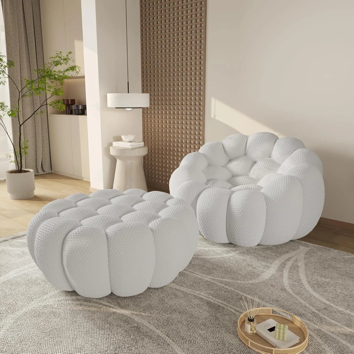 Essential 1-Seater light-grey 3D-Knitted Fabric Single Sofa | 2-Piece (includes 1 Ottoman), 3D-Knitted Fabric, Apartment Friendly