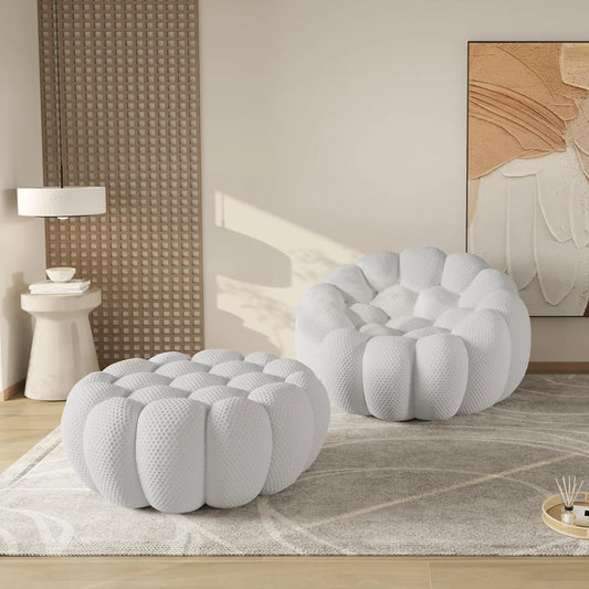 Essential Floor Sofas | Light Grey 3D Knitted Fabric Single Seat 1-seater with 1 Ottoman
