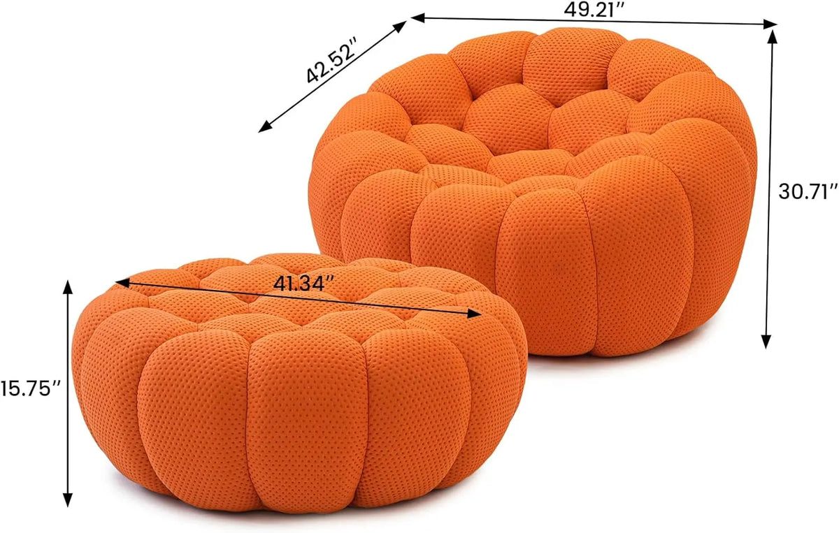 Sofá individual Essential de 1 plaza en tela de punto 3D naranja | 2 piezas (incluye 1 otomana), tela de punto 3D, para espacios pequeños