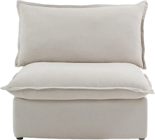 Deluxe Linen Cloud Sectional Sofas | Beige Cotton and Linen Armless Single Sofa 1-seater