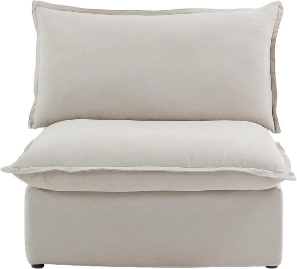 Sofás seccionales de lino Deluxe Cloud | Sofá individual de una plaza, sin brazos, de algodón y lino beige