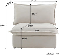 Deluxe Linen Cloud Sectional Sofas | Beige Cotton and Linen Armless Single Sofa 1-seater