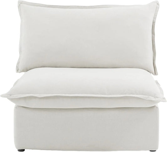 Deluxe Linen Cloud Sectional Sofas | White Cotton and Linen Armless Single Sofa 1-seater