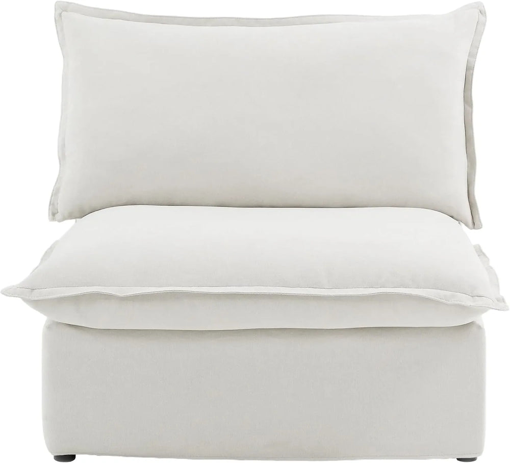 Deluxe Linen Cloud Sectional Sofas | 1-Piece White Cotton and Linen Armless Single Sofa 1-Seater