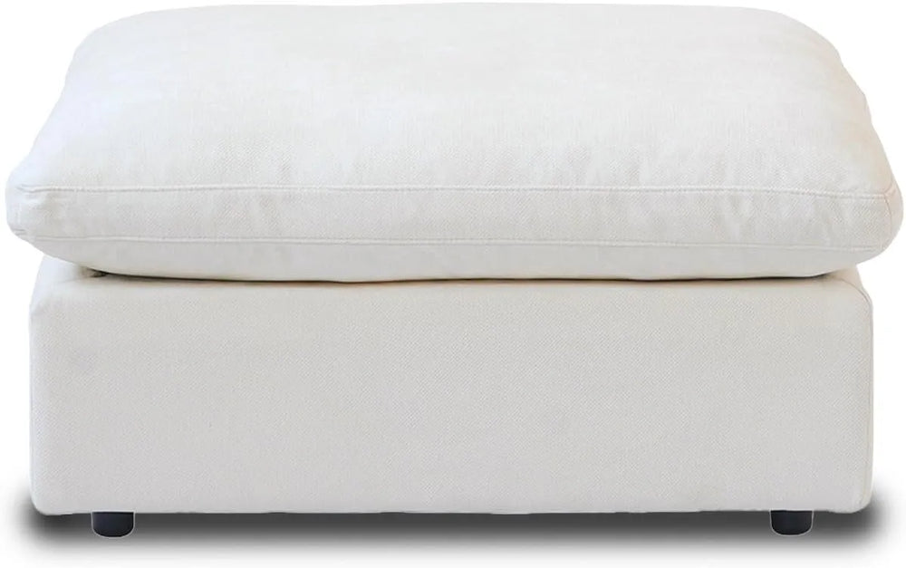 Deluxe Slope Cloud Sectional Sofas | 1-Piece White Linen Ottomans