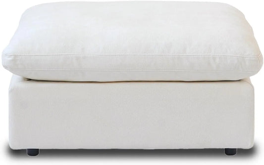 Deluxe Slope Cloud Sectional Sofas | 1-Piece White Linen Ottomans