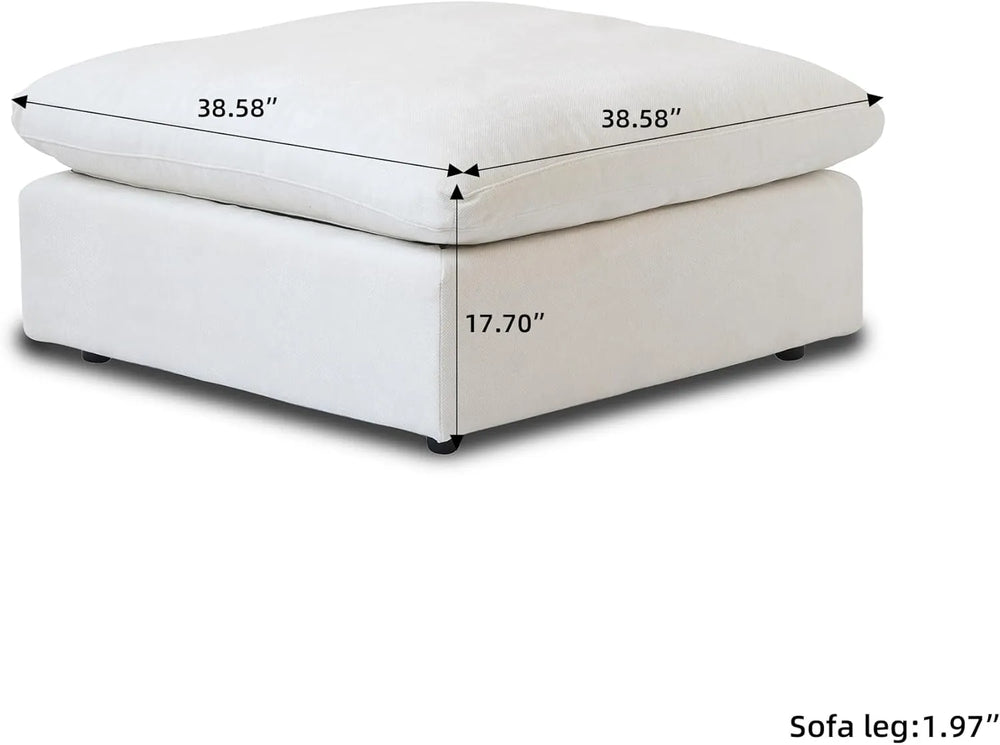 Deluxe Slope Cloud Sectional Sofas | 1-Piece White Linen Ottomans