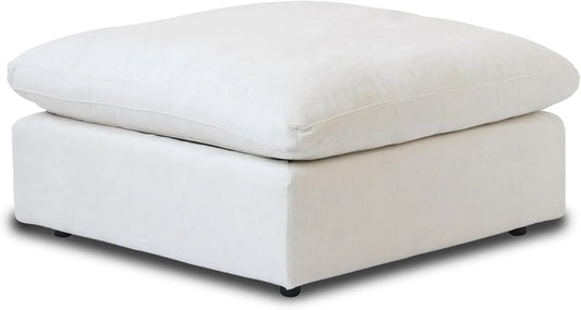 Deluxe Slope Cloud Sectional Sofas | 1-Piece White Linen Ottomans
