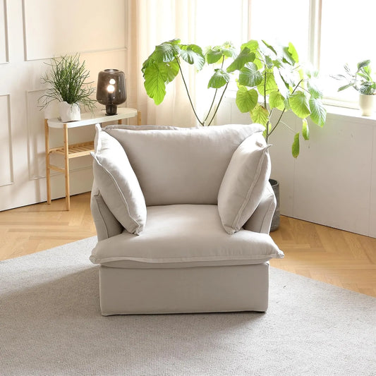 Deluxe Linen Cloud Sectional Sofas | Beige Cotton and Linen Single Seat 1-seater