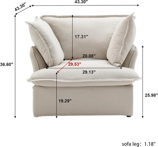 Deluxe Linen Cloud Sectional Sofas | Beige Cotton and Linen Single Seat 1-seater
