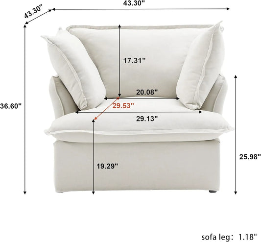 Deluxe Linen Cloud Sectional Sofas | White Cotton and Linen Single Seat 1-seater