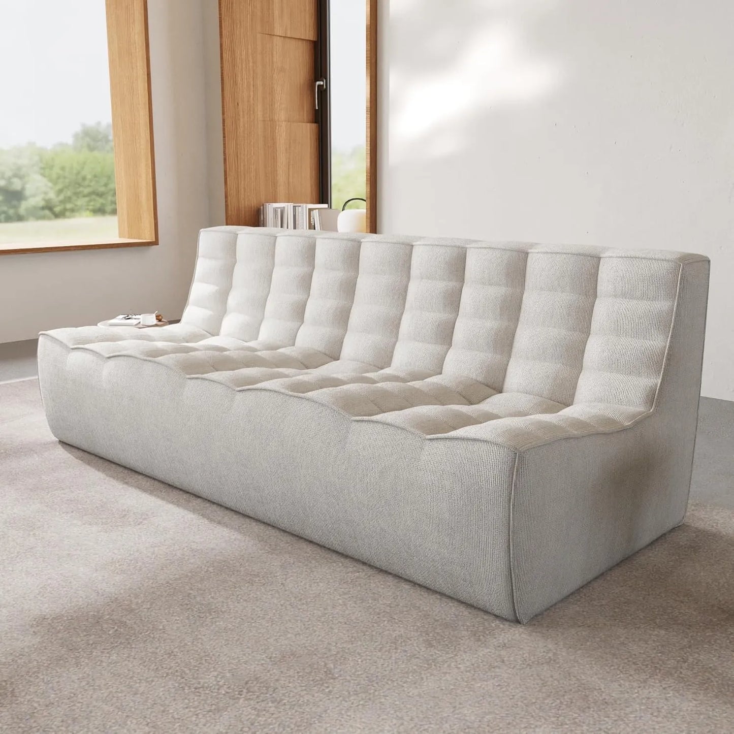 Essential Classic Floor Sofas | Light Grey Chenille and Linen Couch Sectionals 3-seaters