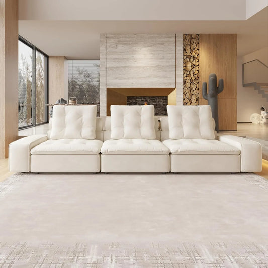 Deluxe Adjustable Cloud Sectional Sofas | Beige Frosted Velvet Couch Sectionals 3-seaters