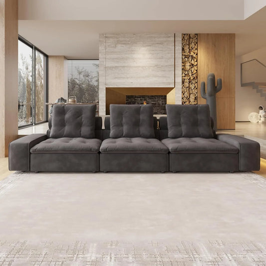 Deluxe Adjustable Cloud Sectional Sofas | Grey Frosted Velvet Couch Sectionals 3-seaters